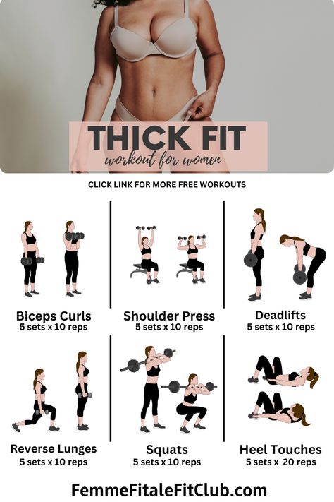 Build a fit and thick body with this workout. #curves #thickfit #thickbodyworkout #fitfam #fitness #health #wellness Kate Craig Wellness Workout, Thick Fit Body Challenge, Fit And Thick Workouts, Curve Workout For Women, Hard Challenge, Fitness Board, 12 Minute Workout, Body Build, 75 Hard