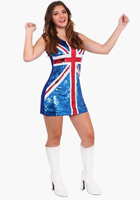 Here are some royal fancy dress ideas for your Jubilee weekend of fun… Fancy Dress Costumes For Women, Plus Size Fancy Dresses, 90s Fancy Dress, Union Jack Dress, Adult Fancy Dress, Geri Halliwell, Jack Flag, Dress Costume, Fancy Dress Costumes