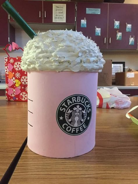 Starbuck's Frappuchino Valentine's Box Valentines Day Box Ideas, Diy Valentine's Box, Girls Valentines Boxes, Valentines Day Boxes, Diy Valentines Box, Valentine Boxes For School, Valentines Box Ideas, Valentine's Boxes, Valentines Day Box