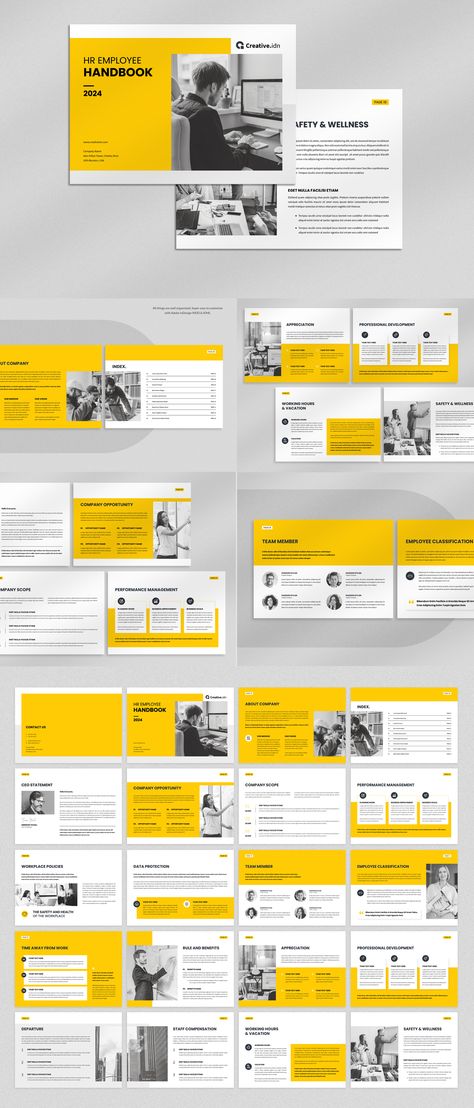 This is a clean and professional "HR / Employee Handbook Template" for your business or other projects. The HR / Employee Handbook looks good both on screen and in print. This is not just a hr / employee handbook template, you can easily use it as an annual report/catalog/brochure/portfolio or any kind of agency-based project. This HR / Employee Handbook is 20 pages A4 template. Everything is well organized, and you can easily import your information using Adobe InDesign INDD & IDML. Employee Handbook Template, A4 Template, Employee Onboarding, Workbook Design, Employee Handbook, Magazine Layout, Annual Report, Adobe Indesign, Portfolio