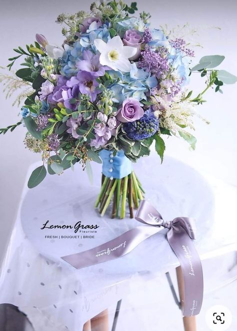 Flowers For Hoco, Pink Bouquet Flowers, Purple Flower Bouquet, Purple Wedding Theme, Blue And Purple Flowers, Prom Flowers, Blue Bouquet, Beautiful Bouquet Of Flowers, Pink Bouquet