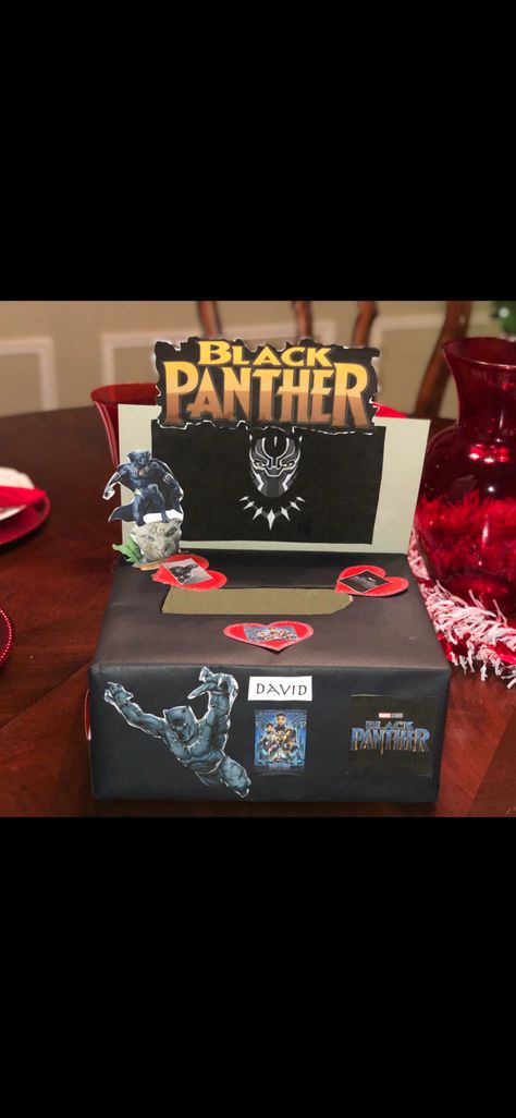 Black Panther Valentines box 2018!! Black Panther Valentines Box Ideas, Valentines Bags, Kids Valentine Boxes, Boys Valentines, Valentine Boxes, Valentines Box, Valentine's Ideas, Valentine Day Boxes, Black Panther Party