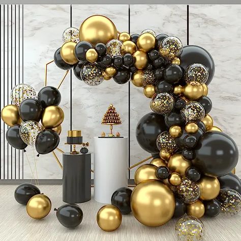 Amazon.co.uk : balloon arch graduation Black And Gold Balloon Arch, Birthday Decoration Items, Black And Gold Party Decorations, Bachelor Party Decorations, Black And Gold Balloons, Gold Party Decorations, Gold Confetti Balloons, Balloon Chain, Woman Birthday Party