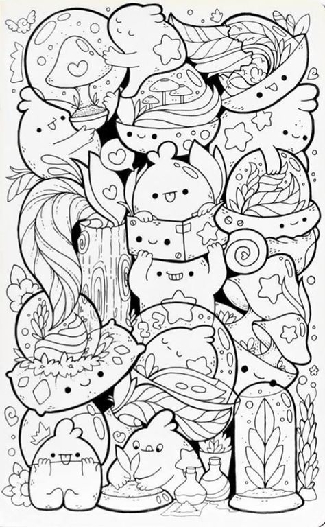 Chibi Coloring, Garden Coloring, Witch Coloring Pages, Coloring Pages Inspirational, Doodle Pages, Adult Coloring Designs, Detailed Coloring Pages, White Drawing, Doodle Coloring