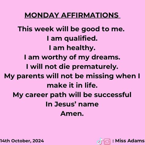 Have a blessed week. #newweek #dailydose #dailyquotes #mondayaffirmations #missadamsdailydose Have A Blessed Week, Blessed Week, Be Good To Me, Monday Quotes, I Am Worthy, Career Path, New Week, Names Of Jesus, Daily Quotes