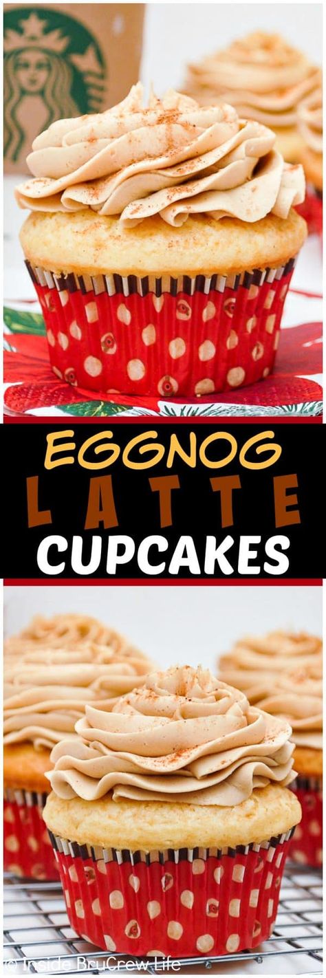 Eggnog Latte Cupcakes Eggnog Buttercream, Eggnog Cupcakes, Coffee Frosting, Eggnog Dessert, Eggnog Latte, Cupcakes Christmas, Easy Eggnog, Diy Easy Recipes, Eggnog Recipe