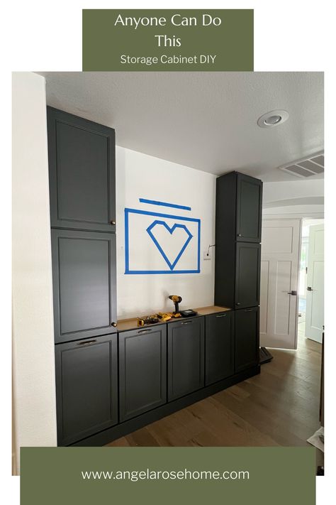 If you are looking to add more storage to your home? Try this storage cabinet DIY anyone can do! Built In Cabinets Living Room, Storage Cabinet Diy, Diy Pantry Cabinet, Wall Cabinets Living Room, Angela Rose Home, Home Depot Cabinets, Hallway Storage Cabinet, Angela Rose, Floor To Ceiling Cabinets