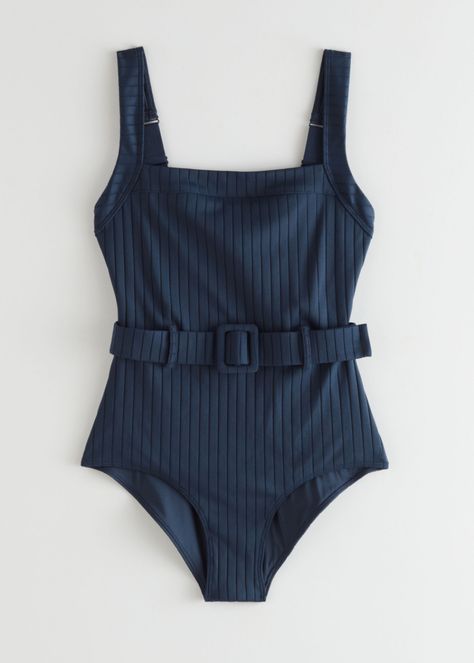 Belted Ribbed Swimsuit - Navy - Swimsuits - & Other Stories Affordable Swimsuits, Navy Swimsuit, Cute One Piece Swimsuits, Animal Print Swimsuit, One Piece Bathing Suits, Bathing Suits For Women, Perfect Tan, Cheap Swimsuits, Swimwear Trends