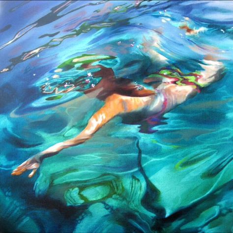 People Swimming, Underwater Painting, Underwater Art, Rise Art, Water Art, Painting Digital, Water Painting, Ocean Art, Figurative Art