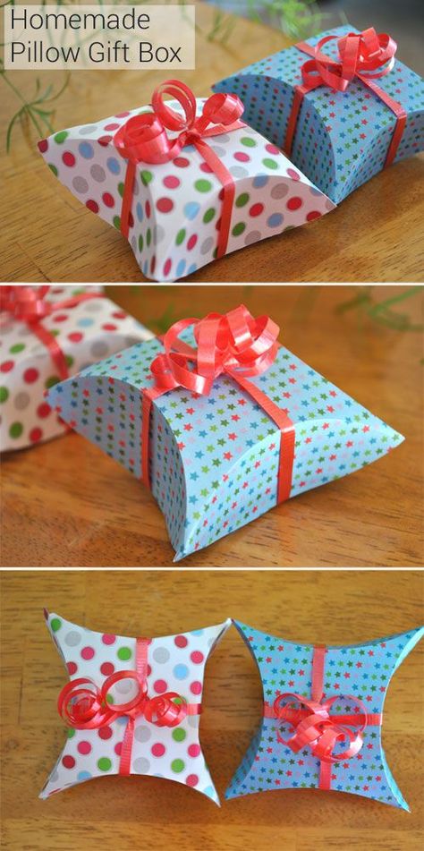 Pillow Box Template, Homemade Gift Bags, Making Gift Boxes, Homemade Gift Boxes, Simple Pillow, Origami Gift Box, Gift Box Ideas, Paper Box Diy, Make A Pillow