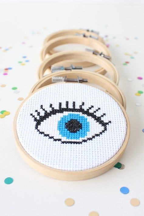 Evil Eye Cross Stitch, Eye Cross Stitch, Cross Stitch Mini, Eye Embroidery, Miniature Embroidery, Cross Stitch Bookmarks, Mini Cross Stitch, Embroidery Flowers Pattern, Cross Stitch Alphabet