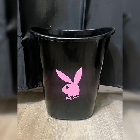 This trash can is 1.5 gallons and 8 inches tall with the player bunny rabbit on the front made to match your home decor. Subscribe with us to receive 10% Off your purchase at the link in About Us section.  Please check out my store and website for more options and to complete the look of your space. Thanks for visiting and shopping So Epic Creations! Cute Trash Can Bedroom, Mcbling Bathroom, Pink And Black Apartment Decor, Hot Pink Bathroom Decor, Pink Black Room, Room Trash Can, Hot Pink Bathroom, Black Room Decor, Condo Bedroom