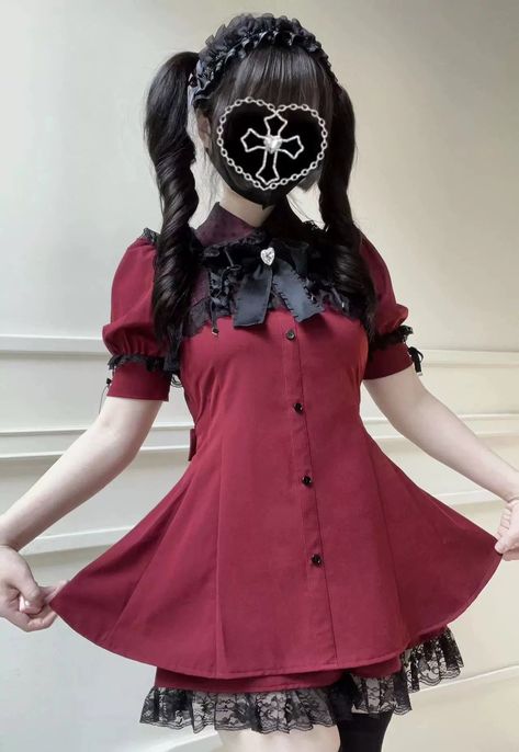 Dark Girly Kei, Red Jirai Kei, Kei Outfits, Thrifting Inspiration, Ame Chan, Girly Kei, Green Princess, Short Sleeve Lace Dress, Sleeve Lace Dress