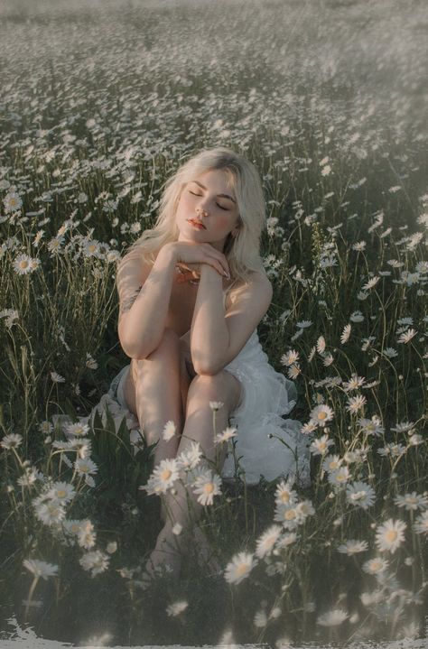 Laying In Flowers, Woman In White Dress, Woman Laying, Lay Photo, White Flower Dress, Morning Time, Woman In White, Spring Photoshoot, Flower Dog