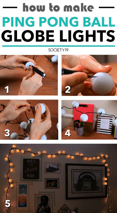 How To Make Ping Pong Ball Globe Lights Ping Pong Lights, Beautiful Dorm Room, Diy Dorm Decor, Dorm Sweet Dorm, Dorm Room Hacks, Dorm Diy, Dorm Wall Decor, Ping Pong Balls, Dorm Walls