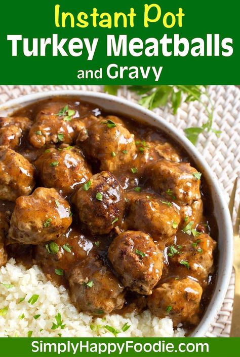 meatballs in a bowl Turkey Meatballs And Gravy, Pressure Cooker Meatballs, Pressure Cooker Turkey, Best Instapot Recipes, Ground Turkey Meatballs, Instant Pot Turkey, Meatballs And Gravy, Meat Lover, Best Instant Pot Recipe