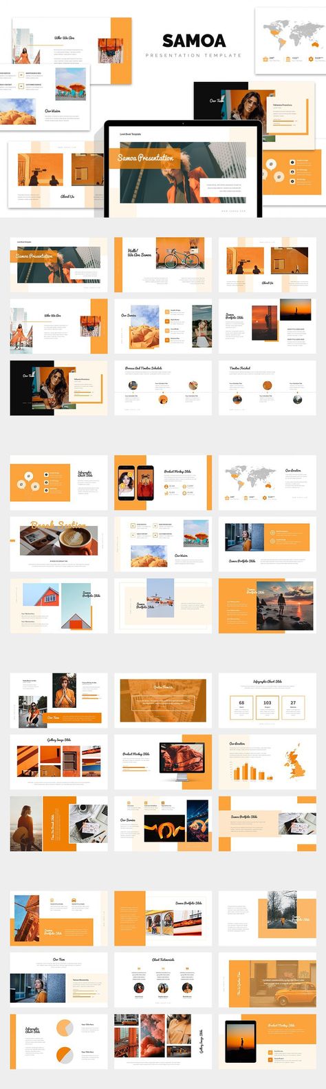 Slide Preview Samoa Presentation : Light Color Theme - Samoa Presentation : Dark Color Theme - Creating a presentation from scratch can be quite labour-intensive. Starting with a presentation template from Punkl is beneficial. It saves time, provides good visual design and means that you can primarily spend your time and attention on the content of your presentation. Punkl Presentation Templates save you time, as they're a whole lot quicker than trying... Orange Presentation Design, Orange Website Design, Orange Presentation, Presentations Design, Document Layout, Orange Web, Interior Presentation, Orange Gradient, Web Colors