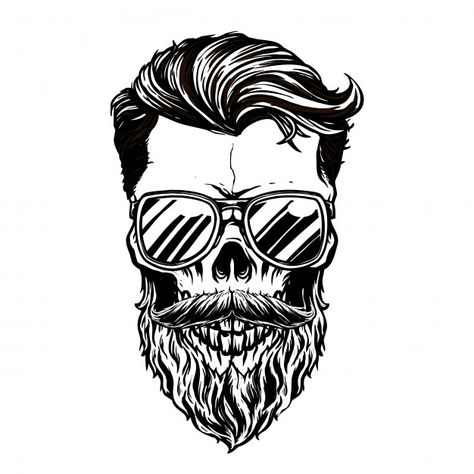 Hipster skull with bearded illustration ... | Premium Vector #Freepik #vector #skull #hipster #beard #sunglasses Bearded Skull Svg, Beard Skull Tattoo, Skull With Beard Tattoo, Bearded Skull Tattoo, Skull With Beard, Beard Vector, Vintage Haircuts, Skull Beard, Beard Art