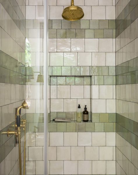 My #mandarinstone | Mandarin Stone Sage And White Bathroom, Sage Green Tiles, Green Bathroom Tile, Sage Green Bathroom, Ensuite Bathroom Ideas, Striped Bathroom, Granny Annexe, Green Tile Bathroom, Neutral Tile