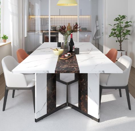 Marble-Color Wood Tabletop,Metal Adjustable Leg.Modern 6ft Family Dinner Table for Rustic Office, Kitchen, Living Room fits 6 to 10 people ( Amazon Sponsor) Dining Table For 4, Grande Table A Manger, Family Dinner Table, Family Dining Table, Wooden Countertops, Desktop Design, Tasty Meals, Desk In Living Room, White Dining Table