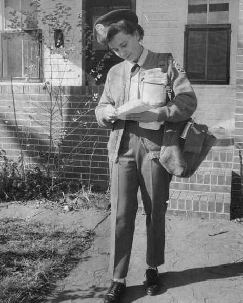 Nattily dressed in a US Postal Service uniform, Mrs. Virginia Coleman makes her rounds in 1967. Note her beret, which was apparently maroon in color. Denver Post file photo. Post Office Uniform, Mail Man, Mail Boxes, Going Postal, Us Postal Service, Postal Worker, You've Got Mail, Mail Delivery, Working People