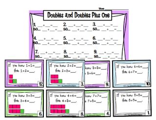 Free doubles (and doubles plus one) task cards with and without visuals! Doubles Plus 1, Doubles Plus One, Math Doubles, Math Center Games, 1st Grade Teacher, Math Pages, Eureka Math, Reading Specialist, Daily Math