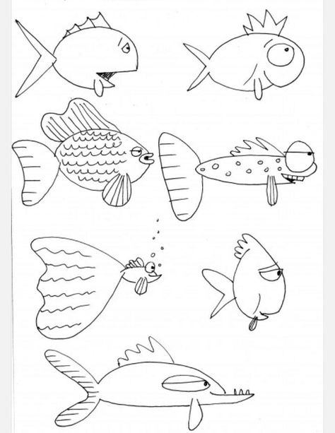 Fishy Art Handouts, Drawn Fish, Fish Drawings, Fish Painting, Drawing Lessons, Fish Art, Sealife, Elementary Art, Teaching Art