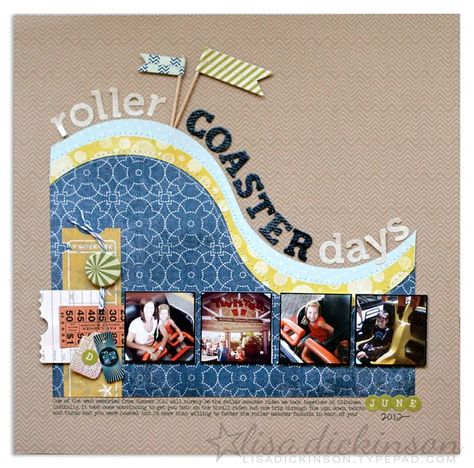 scrapbook page, amusement park, photos - Google Search Vacation Scrapbook, Summer Scrapbook, Roller Coasters, Disney Scrapbook, Scrapbook Sketches, Studio Calico, Scrapbook Page Layouts, Travel Scrapbook, Scrapbook Inspiration