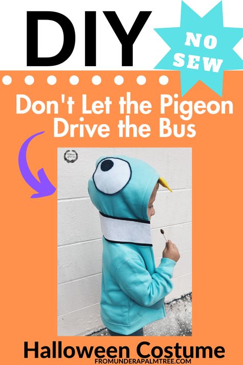 Love Don't the Pigeon Drive the Bus? Check out this super easy, no-sew Pigeon Costume. Great for Halloween, character parades, literacy day, and dress up at home! Don’t Let The Pigeon Drive The Bus Costume Diy, Pigeon Book Character Costume, The Pigeon Costume, Mo Willems Pigeon Costume Diy, Pigeon Mo Willems Costume, Pigeon Book Costume, Mo Willems Pigeon Costume, Mo Willems Costumes, Pigeon Costume Diy Book Characters