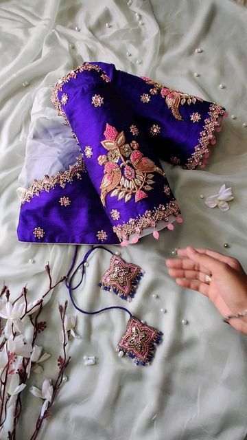 Anu Designs & Fashions on Instagram: "🌺Premium Hand Embroidered Bridal Blouses🌺 Prices in Indian rupees INR 1stBlouse Rs:14500/- 2ndBlouse Rs:22500/- 3rd Blouse Rs: 22,500/- 4thBlouse Rs:26,000/- 5thBlouse Rs:22500/- includes embroidery and stitching. We are only into customisation and no ready mades. 📞+91 9573543098 call now to order yours. (Blouse can be customized in any color of your choice as per your saree requirement.) (Ex: Neckline, Fabric, Placement of Embroidery and Tassels) S Magam Work Blouses Latest Bridal, Velvet Blouse Design, Indian Rupees, Magam Work Designs, Pink Blouse Designs, Magam Work, Blue Blouse Designs, Latest Bridal Blouse Designs, Bridal Blouses