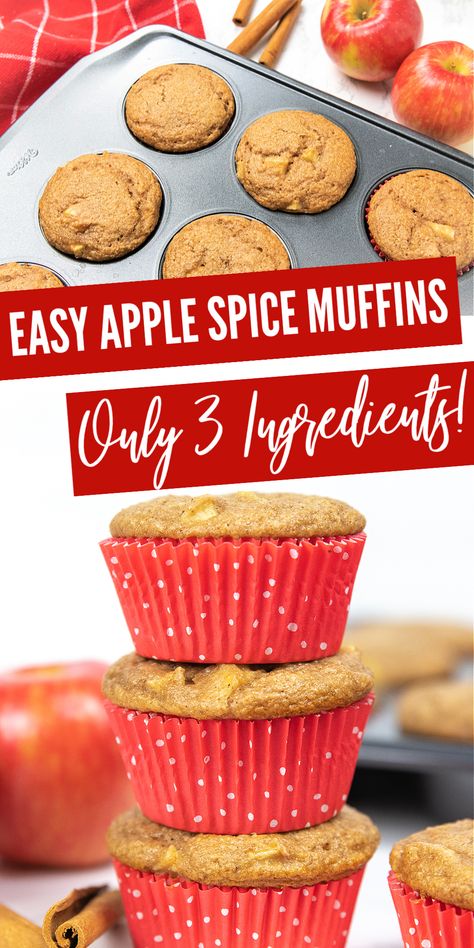 3 ingredients is all it takes to make these cake mix apple spice muffins! A delicious fresh apple muffin that is a breakfast or dessert! #passion4savings #apple #muffins #freshapples #easy #quick #cakemix #fall #fallmuffin Healthy Cake Mix Muffins, Cake Mix Apple Sauce Muffins, Easy Apple Muffins Simple, Blueberry Muffin Mix Donuts Baked, Apple Desserts With Cake Mix Easy, Cake Mix Cinnamon Muffins, Apple Spice Muffins Using Box Cake, Mini Apple Muffins Easy, Apple Spice Cake Muffins