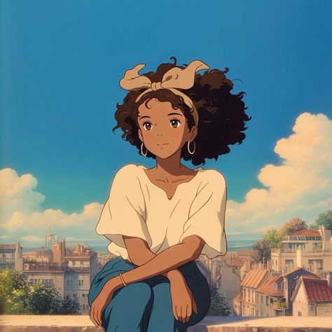 Pretty Girl With Curly Hair, Curly Hair Anime, Miyazaki Anime, Drawing Pfp, Girl With Curly Hair, Aquarius Love, Fanart Illustration, Arte Indie, Kiki's Delivery Service