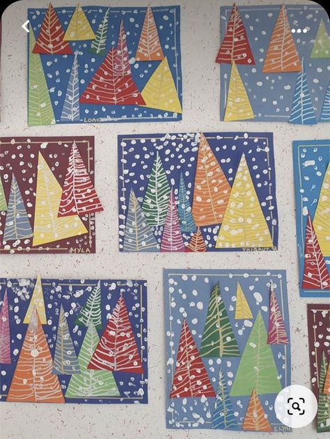 Paper Christmas Trees, Jul Diy, Winter Art Lesson, Christmas Art Projects, Winter Art Projects, Winter Kindergarten, Preschool Christmas Crafts, Christmas Kindergarten, Ideas Craft