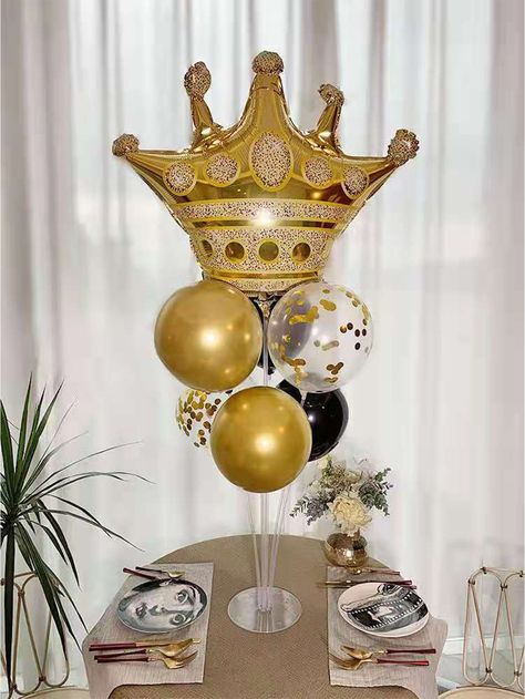 Royal Theme Party, Royalty Theme, Crown Centerpiece, Design Balloon, Balloon Bouquet Diy, Balloon Holders, Royal Theme, Ballon Party, Royal Party