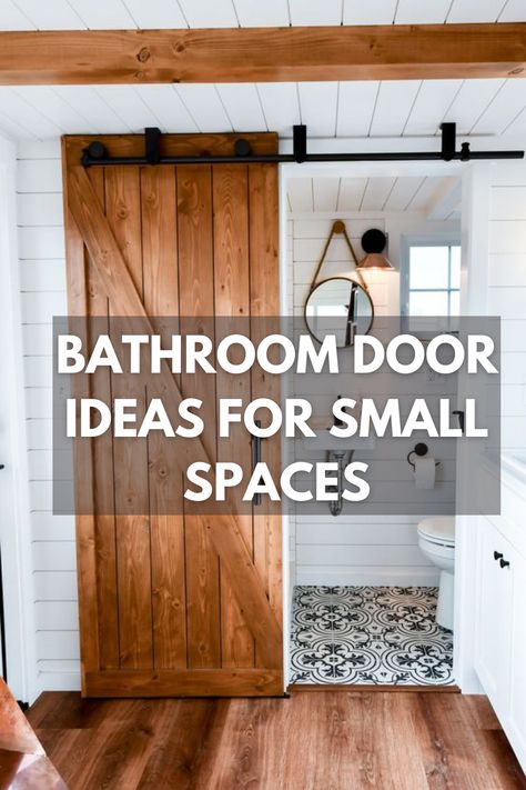 Small Bathroom Shower Doors, Small Bathroom With Water Closet, Bathroom Door Alternatives Small Spaces, Door For Bathroom Small Spaces, Diy Bathroom Door Ideas, Barn Door Alternative Bathroom, Tiny Bathroom Door Ideas, Small Bathroom Ideas Modern Space Saving, Door Options For Small Spaces