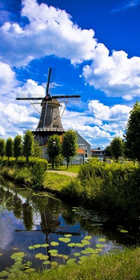 The Salamander windmill on the Vliet canal in Leidschendam, South Holland, Netherlands • photo: zilverbat. on Flickr Netherlands Travel, Voyage Europe, Landscape Scenery, Pretty Places, Places Around The World, 그림 그리기, Wonderful Places, Travel Around The World, Dream Vacations