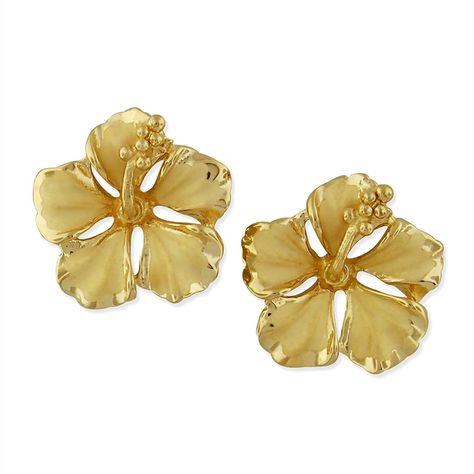 Earrings, Stud, 14kt Yellow Gold Plated Sterling Silver 1/2 Inch Hibiscus Stud Earrings - CE11MDMIA3X  #Earrings #designerjewelry #fashionwomen #outfits #style #Stud Hawaiian Jewelry, Flat Back Earrings, Womens Earrings Studs, Black Jewelry, Flower Earrings Studs, Flower Studs, Silver Roses, Silver Rose Gold, Hook Earrings