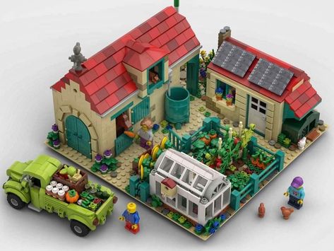 Lego Farm Moc, Lego Farm Ideas, Cute Lego Ideas, Lego City Ideas, Cool Lego Ideas, Lego Ideas To Build, Lego Farm, Lego House Ideas, Lego Houses