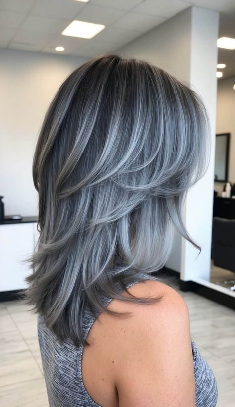 34 Smoky Gray Balayage Hair Ideas: Trendy Misty Tones for a Chic Look Ash Gray Highlights, Gray Balayage Hair, Grey Blonde Hair Ashy Highlights, Silver Ombre Hair, Stylish Hair Colors, Gray Highlights, Balayage Styles, Balayage Hair Ideas, Sombre Hair