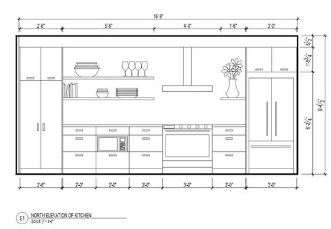 North elevation Kitchen Elevation, Interior Design Layout, Kitchen Drawing, Elevation Drawing, Interior Design Renderings, Interior Design Plan, Interior Architecture Drawing, Drawing Interior, Kitchen Layout Plans