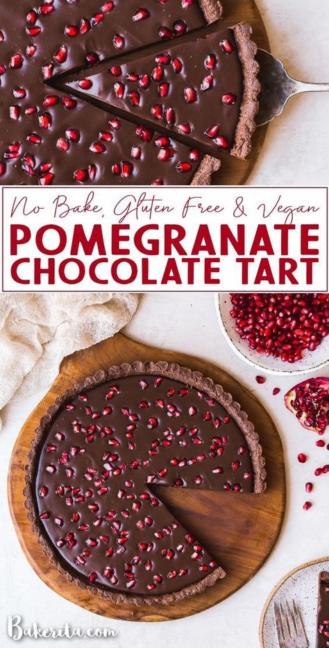 Pomegranate Tart, Pomegranate Chocolate, Vegan Tart, Holiday Desserts Thanksgiving, Chocolate Pomegranate, Tarte Vegan, Vegan Tarts, Dessert Halloween, Holiday Desserts Christmas