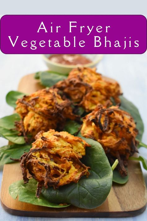 Air Fryer Vegetable Bhajis - Easy & Crispy Pakora Air Fryer Vegetable, Onion Bhaji Recipes, Air Fryer Recipes Indian, Cholesterol Friendly Recipes, Onion Bhajis, Air Fryer Cake Recipes, Vegetable Pakora, Tofu Recipes Healthy, Indian Cuisine Recipes