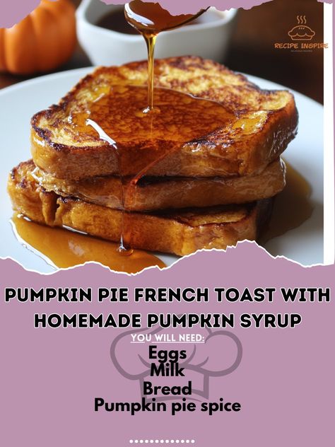 🍞🎃 Start your day with Pumpkin Pie French Toast, topped with homemade pumpkin syrup for a delightful autumn breakfast! 🇵🇭🍁 #PumpkinPieFrenchToast #AutumnBreakfast Pumpkin Pie French Toast with Homemade Pumpkin Syrup Ingredients: Bread (6 slices, thick cut) Eggs (4) Milk (1 cup) Pumpkin pie spice (2 tsp) Vanilla extract (1 tsp) Butter (2 tbsp) For Syrup: Maple syrup (1 cup) Pumpkin puree (1/4 cup) Pumpkin pie spice (1/2 tsp) Instructions: Whisk eggs, milk, pumpkin pie spice, and vanilla. D... Pumpkin Syrup Recipe, Pumpkin Pie French Toast, 1 Cup Pumpkin Puree, Autumn Breakfast, Pumpkin Syrup, Maple Pumpkin, Fall Breakfast, Syrup Recipe, Egg Whisk