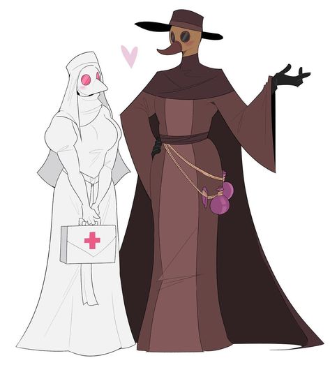 Quill (he/him) on Instagram: “More plague gfs Their names are Angelica (left) and Ezra (right). Angelica is actually a nurse. ✨ Support my patreon! ✨ . . . . . . . . .…” Plague Nurse, Bug Enthusiast, Nurse Drawing, Nurse Art, Cartoon Style Drawing, Au Ideas, Nurse Costume, Plague Doctor, Angels And Demons