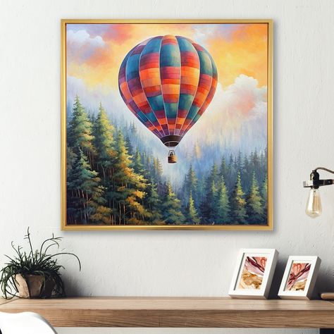 Hot Air Balloons Art, Adventure Wall Art, Adventure Wall, Hot Air Balloon Adventure, Balloon Painting, Adventure Print, Peacock Painting, Painting Canvases, Forest View