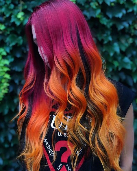 Flame Hair Color, Fire Ombre Hair, Halloween Hair Color Ideas, Hilarious Halloween Costumes, Halloween Hair Color, Flame Hair, Inner Witch, Hair Color Crazy, Temporary Hair Color