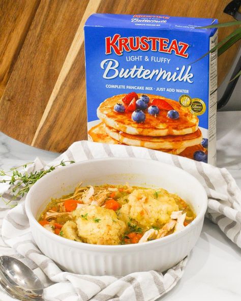 Chicken and Dumplings - Krusteaz Krusteaz Pancake Mix Recipes, Krusteaz Pancakes, Krusteaz Recipes, Gluten Free Buttermilk Pancakes, Krusteaz Pancake Mix, Honey Cornbread Muffins, Drop Dumplings, Cinnamon Crumb Cake, Crumb Cake Muffins