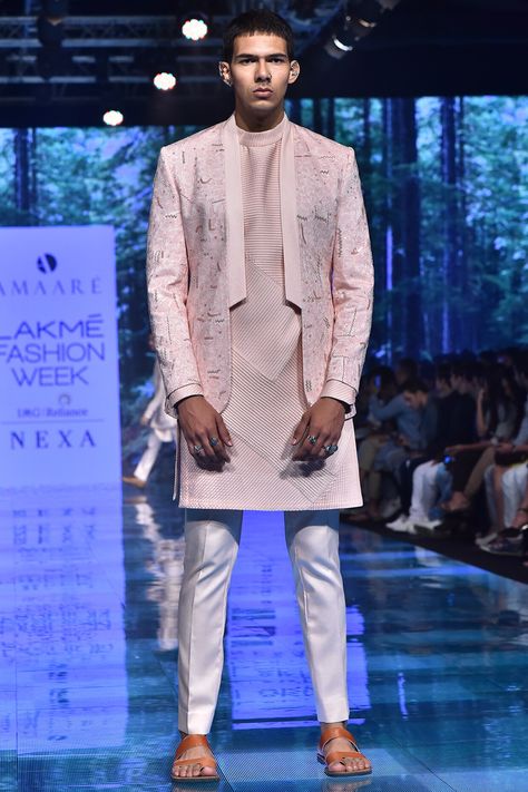 Featuring a pink bundi jacket in rayon base with embroidery and textured details. It is paired with a matching kurta and pants.  FIT: True to size. COMPOSITION: Rayon. CARE: Dry clean only. Men Ethnic Wear India, India Fashion Men, Wedding Suits Men Black, Kurta And Pants, Indian Wedding Clothes For Men, Wedding Kurta For Men, Boys Kurta Design, Stylish Men Wear, Groom Dress Men