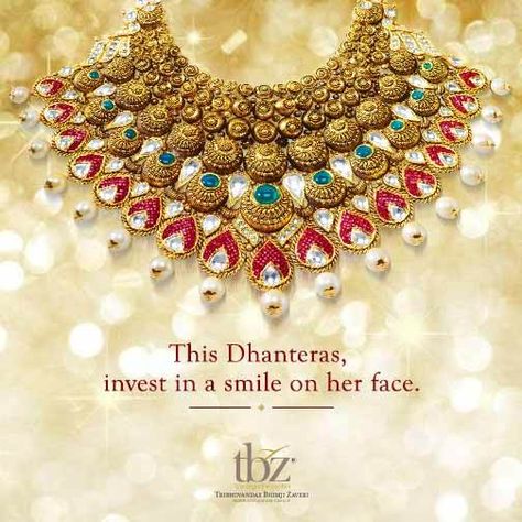 Happy #Dhanteras! #TBZ #Jewellery #FestiveSeason #Gold #Necklace Tbz Jewellery Gold Necklaces, Jewelry Necklace Simple, Temple Jewelry Necklace, Gold Pearl Jewelry, Choker Necklace Designs, Gold Necklace Indian, Bridal Jewels, Indian Bridal Jewelry Sets, Gold Mangalsutra Designs