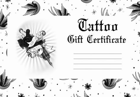 Tattoo Voucher Design, Gift Certificate Cricut, Hair Gift Certificate Ideas, Tattoo Certificate, Tattoo Gift Card, Tattoo Gift Certificate Template, Tattoo Voucher, Voucher Design, Daughter Tattoos